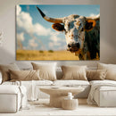 Longhorn in the Prairie - Stunning Ranch-Style Triptych Wall