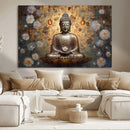 Golden Buddha Wall Art Canvas Print | Zen Meditation Floral