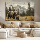 Rustic Grizzly 399 Bear Family Wall Art Canvas Print