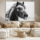 Winter Horse Canvas Print | Large 3-Panel Black White Equine