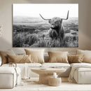 Scottish Highland Cow Wall Art | Black and White Canvas