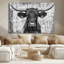 Abstract Longhorn Bull Wall Art Canvas Print - Rustic Texas