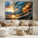 Ocean Wave at Sunset Canvas Wall Art – Vibrant Coastal Beach
