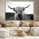 Highland Cow Wall Art | Black and White Farmhouse Decor |