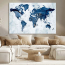 Modern Blue World Map Canvas Print – Framed Wall Art,