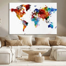 Colorful World Map Canvas Wall Art Print, Contemporary