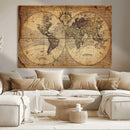 Vintage World Map Wall Art Canvas – Antique Style Push Pin