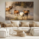 Large Wall Art 5 Horses Running on Sand Canvas Print