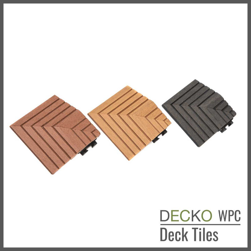 Deck Tile <b>Corner Ramp Edge</b> - for Premium WPC Interlocking Tiles | DECKO (3.1"/3.1"/0.8") - (One Piece)