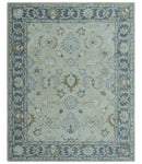 Traditional Oushak Design Beige And Blue Hand Tufted Custom Made Wool Rug