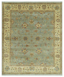 Traditional Oushak Design Green, Blue And Rust 6.5x8 Hand Knotted wool rug