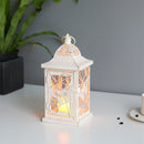 9.5” High Rustic Metal Lantern Candle Holder For Home DecorWhite With Gold Brush by JHY DESIGN