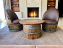 Whiskey & Wine Barrel Coffee Table — Half-Barrel Glass Top, Hidden Storage