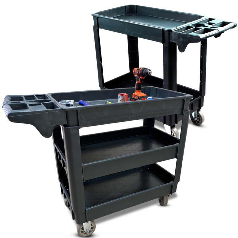 600 lbs Heavy Duty Plastic Rolling Utility Cart for Warehouse/Garage/Restaurants/Offices, HDPE Shelves, 5" Caster Wheels