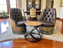 Whiskey & Wine Barrel Hoop Side Table — Oak Top, Metal Hoops