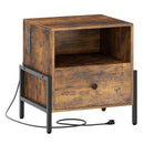 Nightstand with Charging Station and Drawer Sofa Side Table-Rustic Brown by LJGDeals