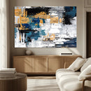 Blue and Gold Abstract Canvas Wall Art – Triptych Modern