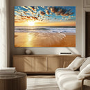 Golden Sunset Beach Print Canvas Wall Art, Giclee Canvas