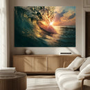 Ocean Wave Sunset Canvas Wall Art – Triptych Seascape Print