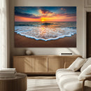 Sunset Beach Canvas Wall Art – Colorful Ocean Waves Triptych
