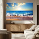 Tropical Beach Sunset Canvas Art, Ocean Waves and Sandy