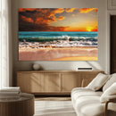 Golden Sunset Beach Canvas Wall Art – Triptych Seascape