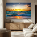 Vibrant Ocean Sunrise Over Golden Beach Waves, Giclee Canvas