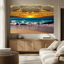Ocean Sunrise Over Golden Beach Waves, Giclee Canvas Wall