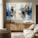 Modern Abstract Canvas Wall Art in Blue and Gold Tones |