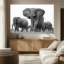 Black White Elephant Family Wall Art Canvas Print