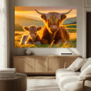 Scottish Cow and Baby Cow Canvas Wall Art Animal Print