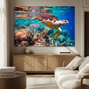 Sea Turtle Wall Art Canvas Print – Vibrant Ocean Coral Reef
