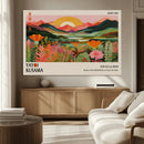 Framed Yayoi Kusama Print, Vibrant Floral Mountain Art