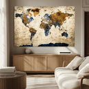 World Map Wall Art – Antique Style Blue and Brown Map Canvas