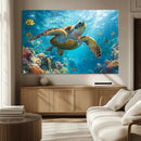 Sea Turtle Underwater Canvas Wall Art Print - Vibrant Ocean