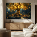 Golden Tree of Life Canvas Wall Art Print - Majestic Glowing