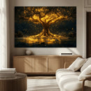 Golden Tree of Life Canvas Wall Art Print - Majestic Glowing
