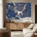 Large Abstract Blue and Gold Canvas Wall Art Fluid Ink