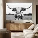 Highland Cow Wall Art Canvas Print – Black and White Western