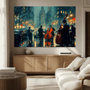 Urban Night Jazz Wall Art Canvas Print – Moody Rain-Soaked