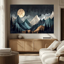 Moonlit Mountain Wall Art Canvas Print – Silhouetted Pines