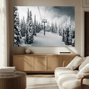 Snowy Pines Wall Art Canvas Print – Framed Ski Lift Winter