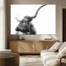 Longhorn Wall Art Canvas Print – Framed Monochrome Ranch Cow