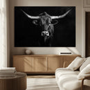 Texas Longhorn Wall Art Canvas Print – Framed Monochrome