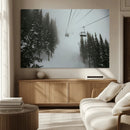 Ski Lift Wall Art Canvas Print – Snowy Pines Misty Landscape
