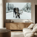 Moose Snow Wall Art Canvas Print – Framed Winter Wildlife