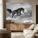 Wild Horses Wall Art Canvas Print – Framed Black and White