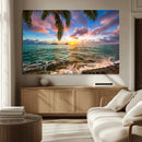 Framed Tropical Sunset Art Canvas Print
