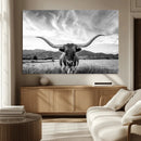 Longhorn Black and White Wall Art – Rustic Western Bull
