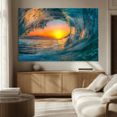 Ocean Wave Sunset Wall Art | Large Coastal Wave Canvas Print